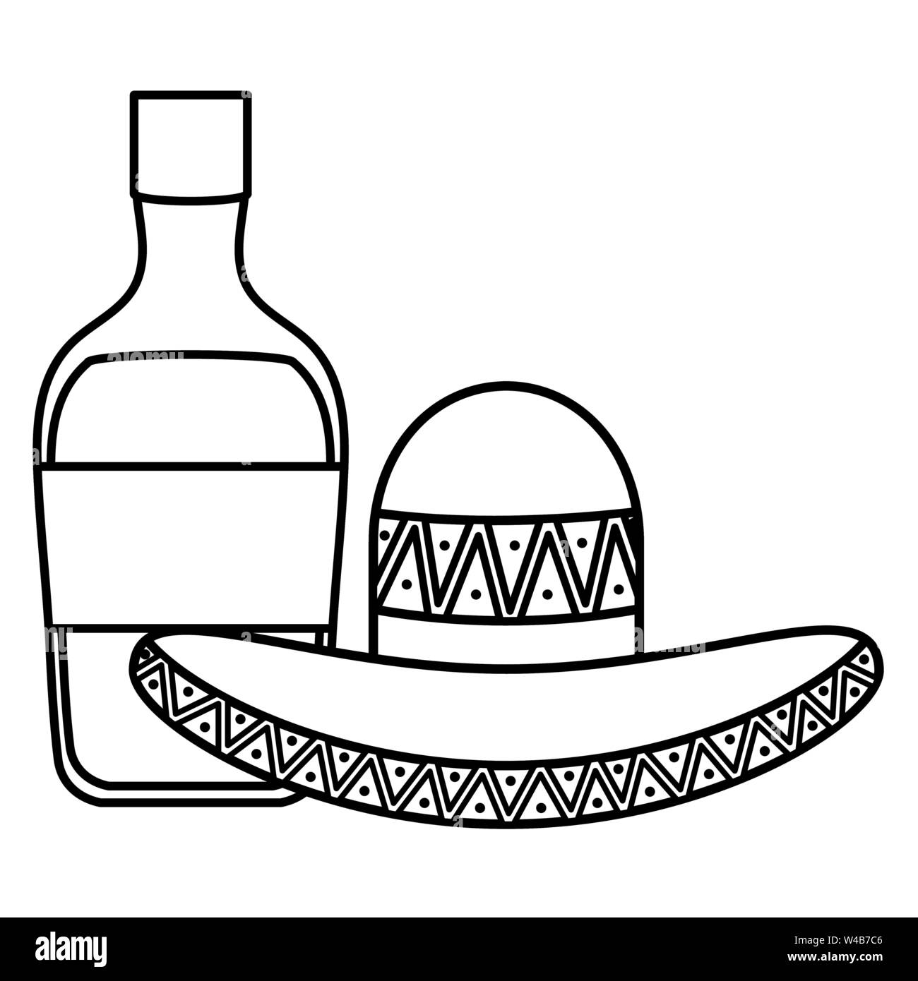 mexican hat with tequila bottle vector illustration design Stock Vector ...