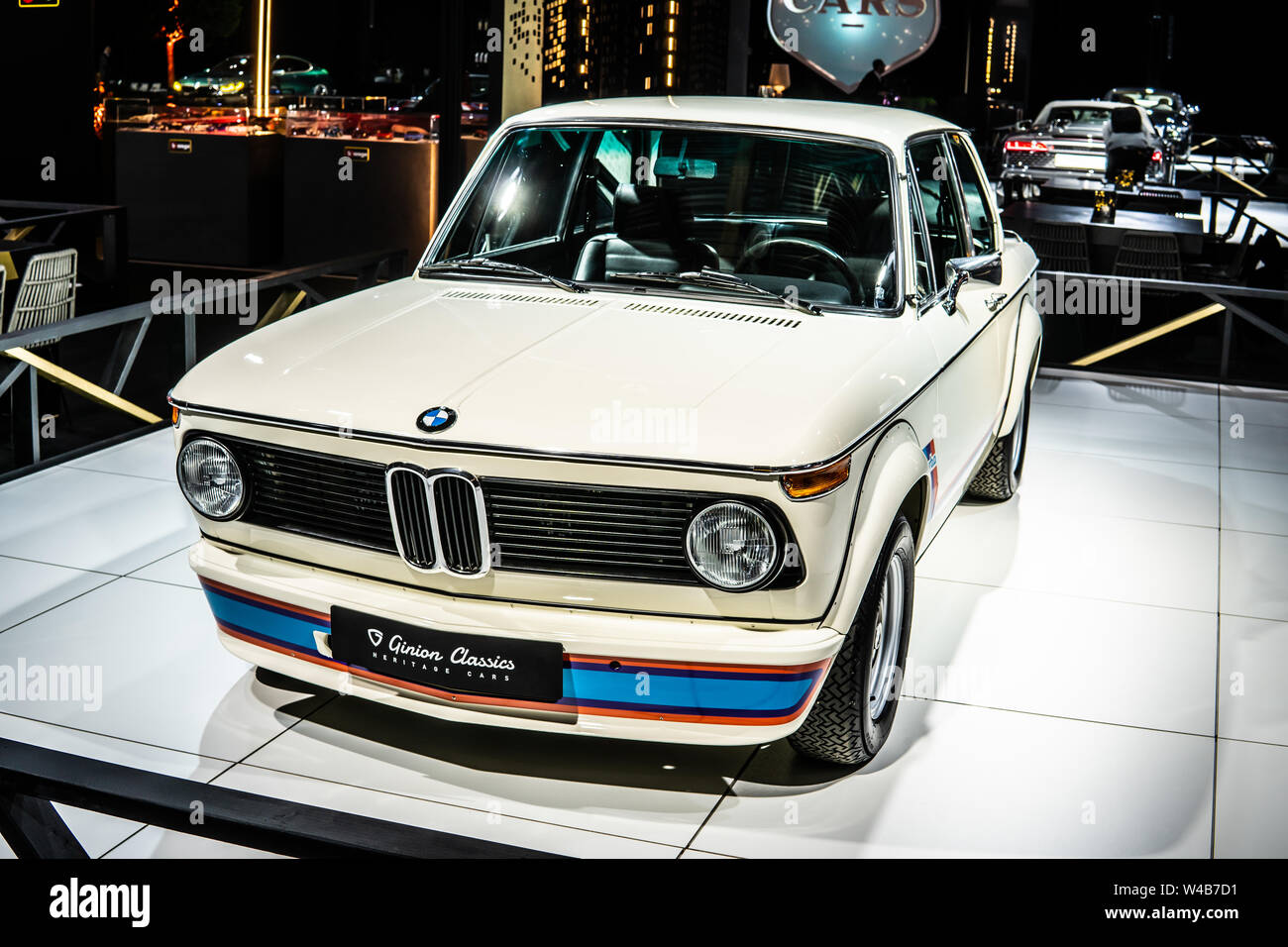 Brussels, Belgium, Jan 2019 vintage white iconic BMW 2002 Turbo 1973 Ginion  Classics glossy and shiny old classic retro car at Brussels Motor Show  Stock Photo - Alamy