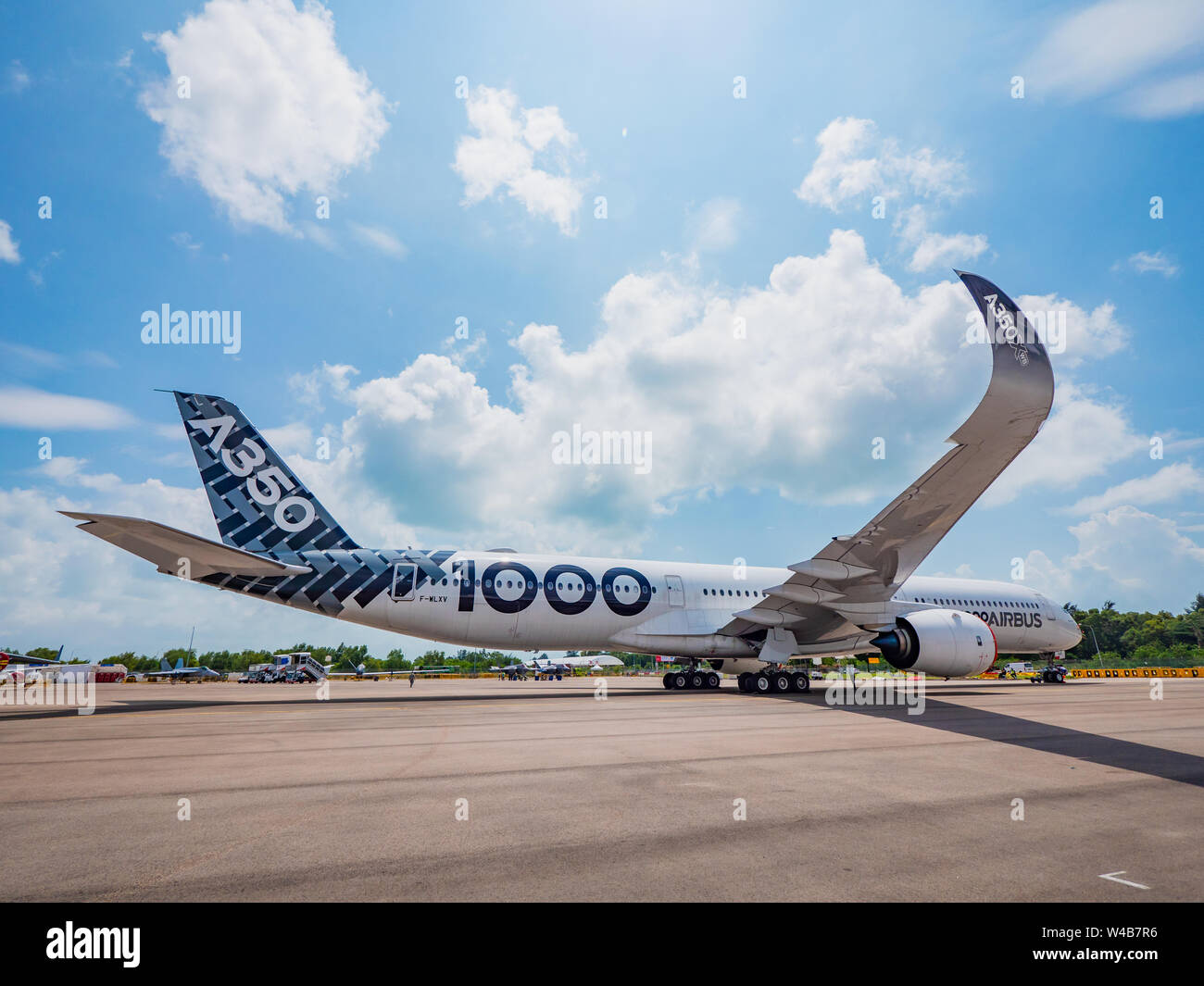 Singapore - February 4, 2018: Airbus A350-1000 XWB in Airbus factory livery during Singapore Airshow at Changi Exhibition Centre in Singapore. Stock Photo