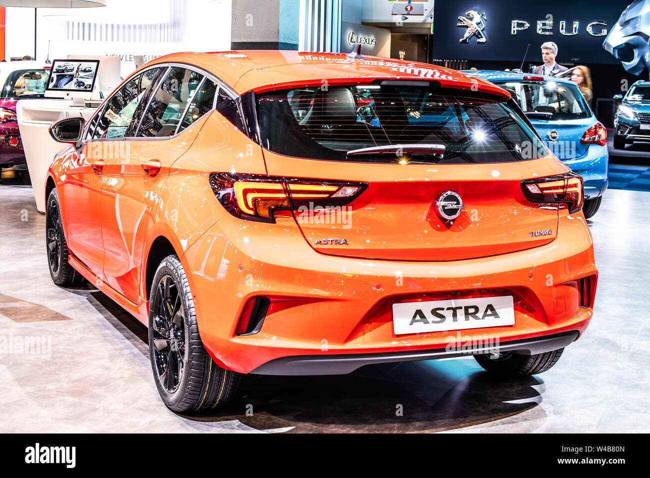 Brussels, Jan 2019 OPEL ASTRA HATCHBACK, Brussels Motor Show, 5th gen Astra K, D2XX platform, compact car produced by Opel (PSA Group) Stock Photo