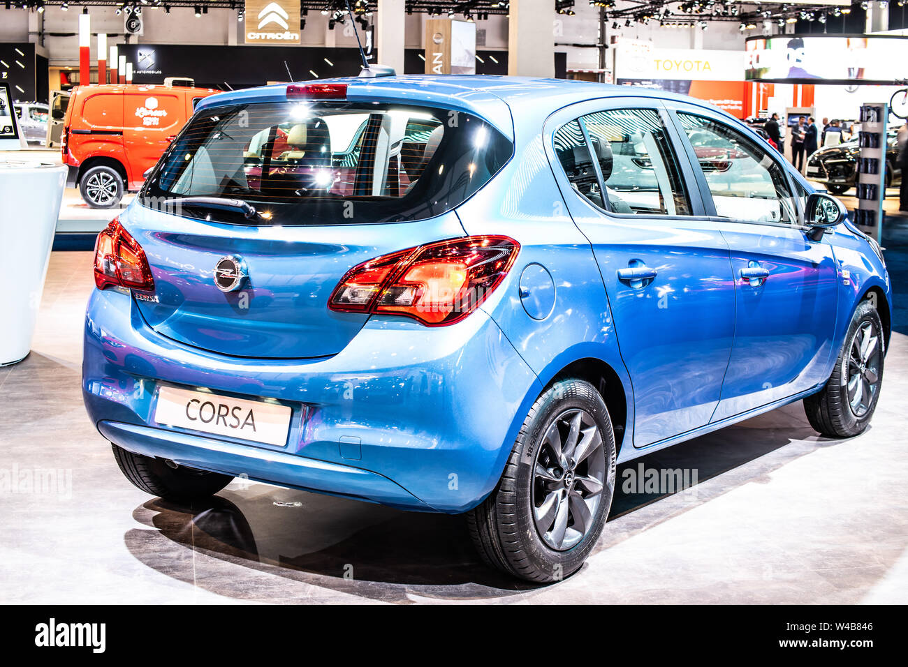 Brussels, Belgium, Jan 2019 blue OPEL Corsa, Brussels Motor Show, Corsa E -  fifth generation, supermini car produced by Opel (PSA Group Stock Photo -  Alamy