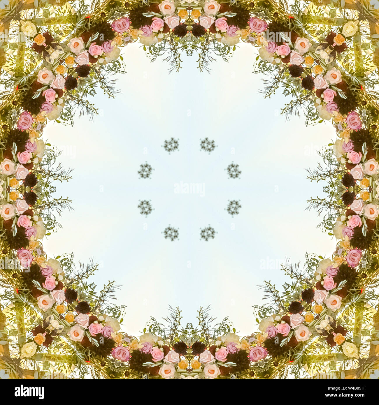 Circular floral design made from flowers at a wedding in California ...