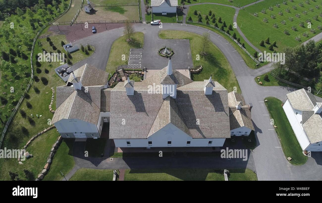 Aerial View of Old Restored Barns on a Spring Day Stock Photo