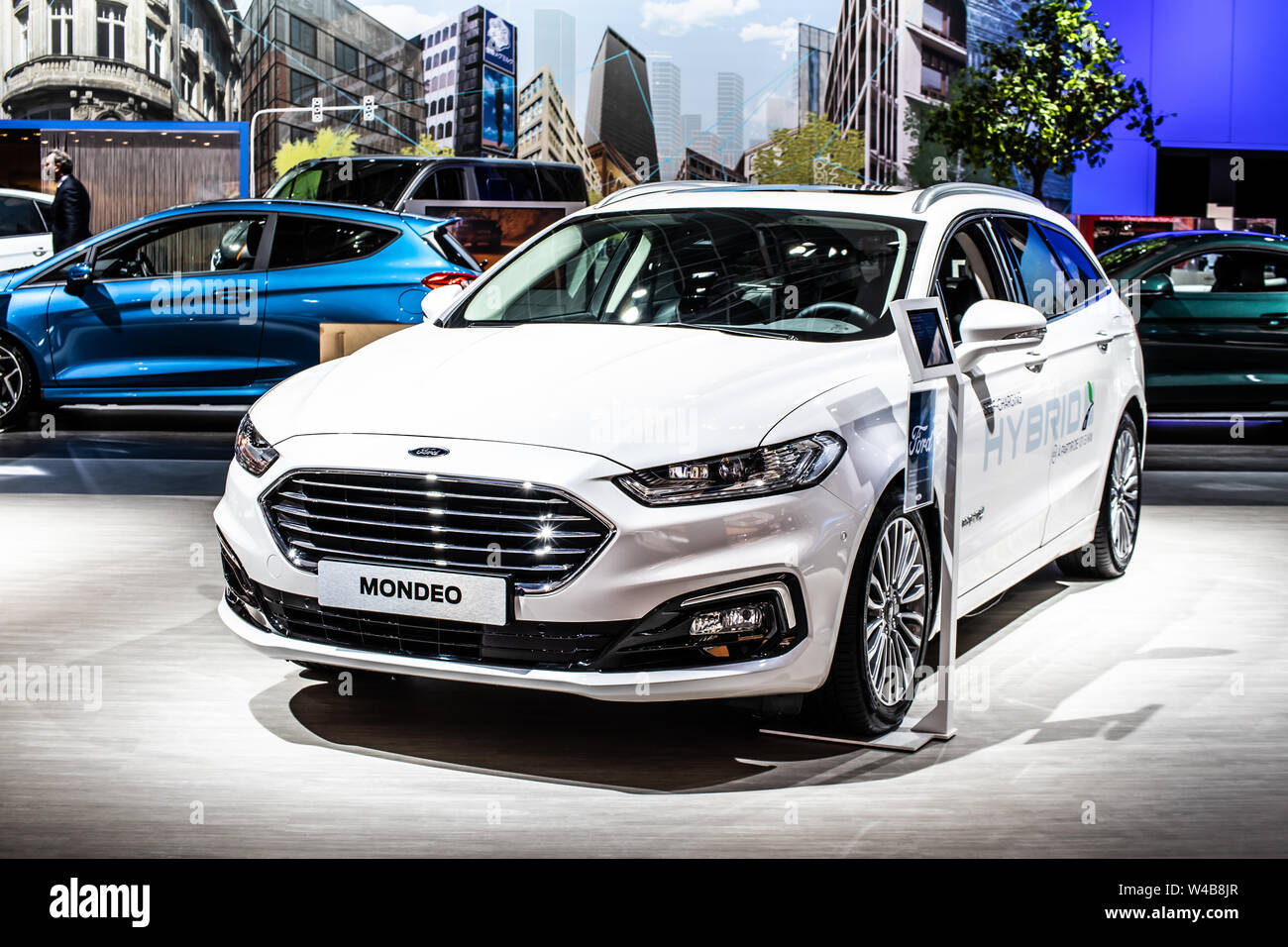 Brussels, Belgium, Jan 2019 white Ford Mondeo Station Wagon Hybrid