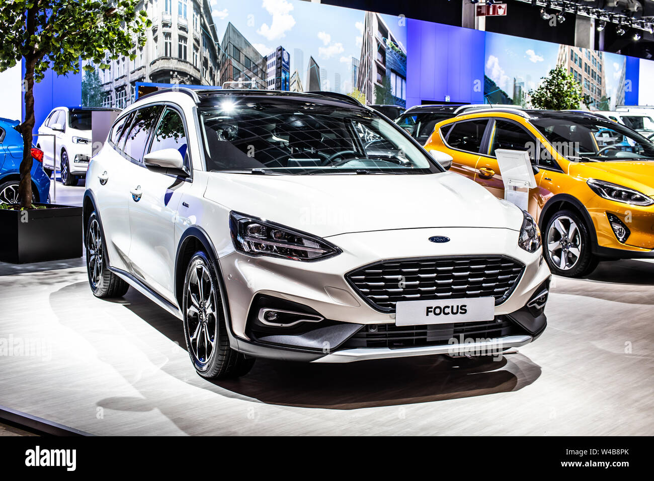 Brussels, Belgium, Jan 2019 white Ford Focus station wagon, Motor Show, 4th gen, compact car produced by American automaker Ford Motor Stock Photo - Alamy