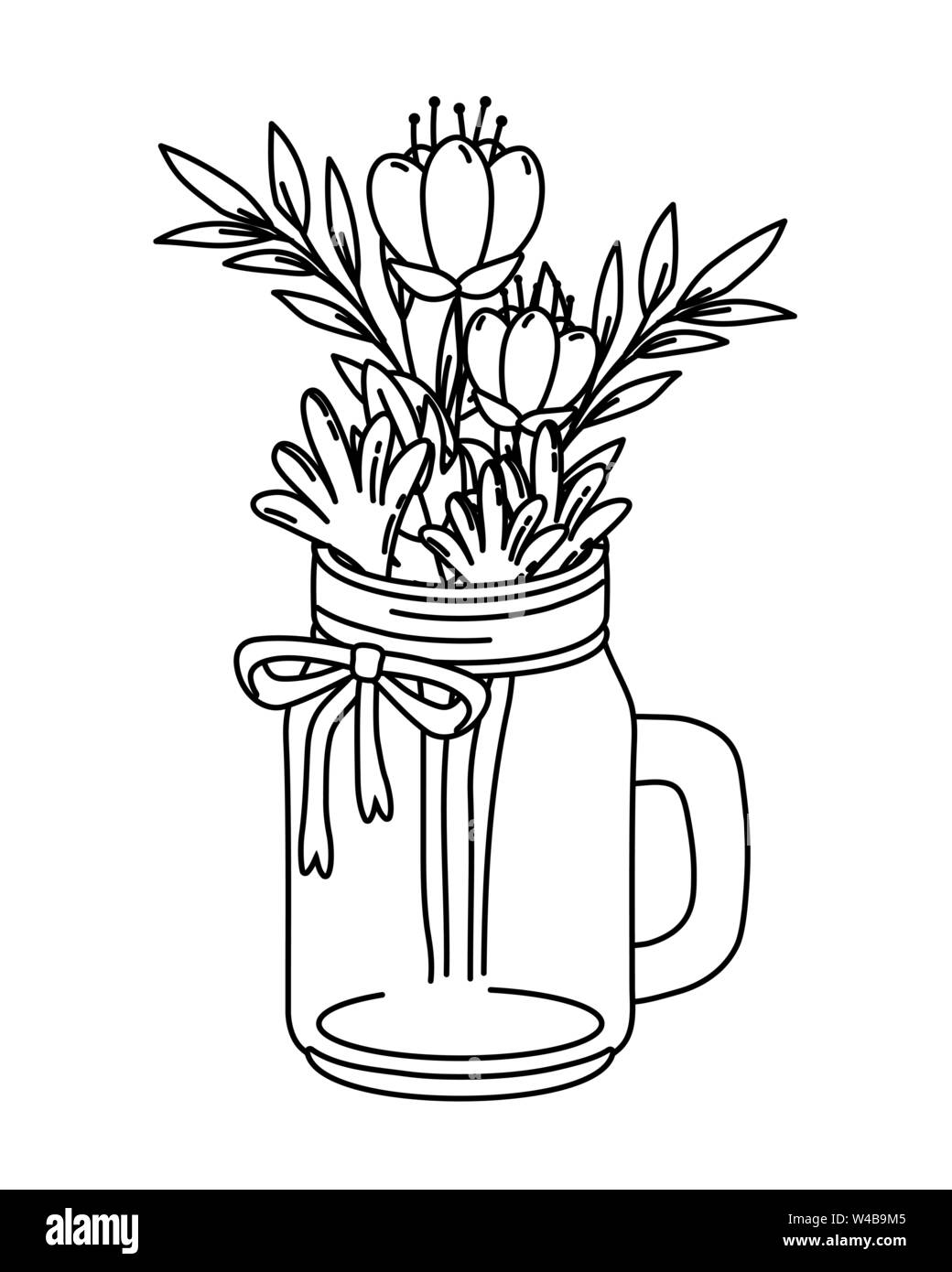 beautiful nature flowers inside decoration mason jar bottle plant pot