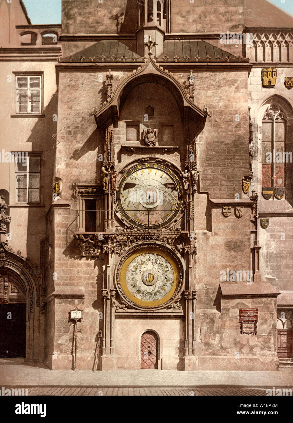 Astronomical Clock in Prague, Czech Republic, circa 1900 Stock Photo