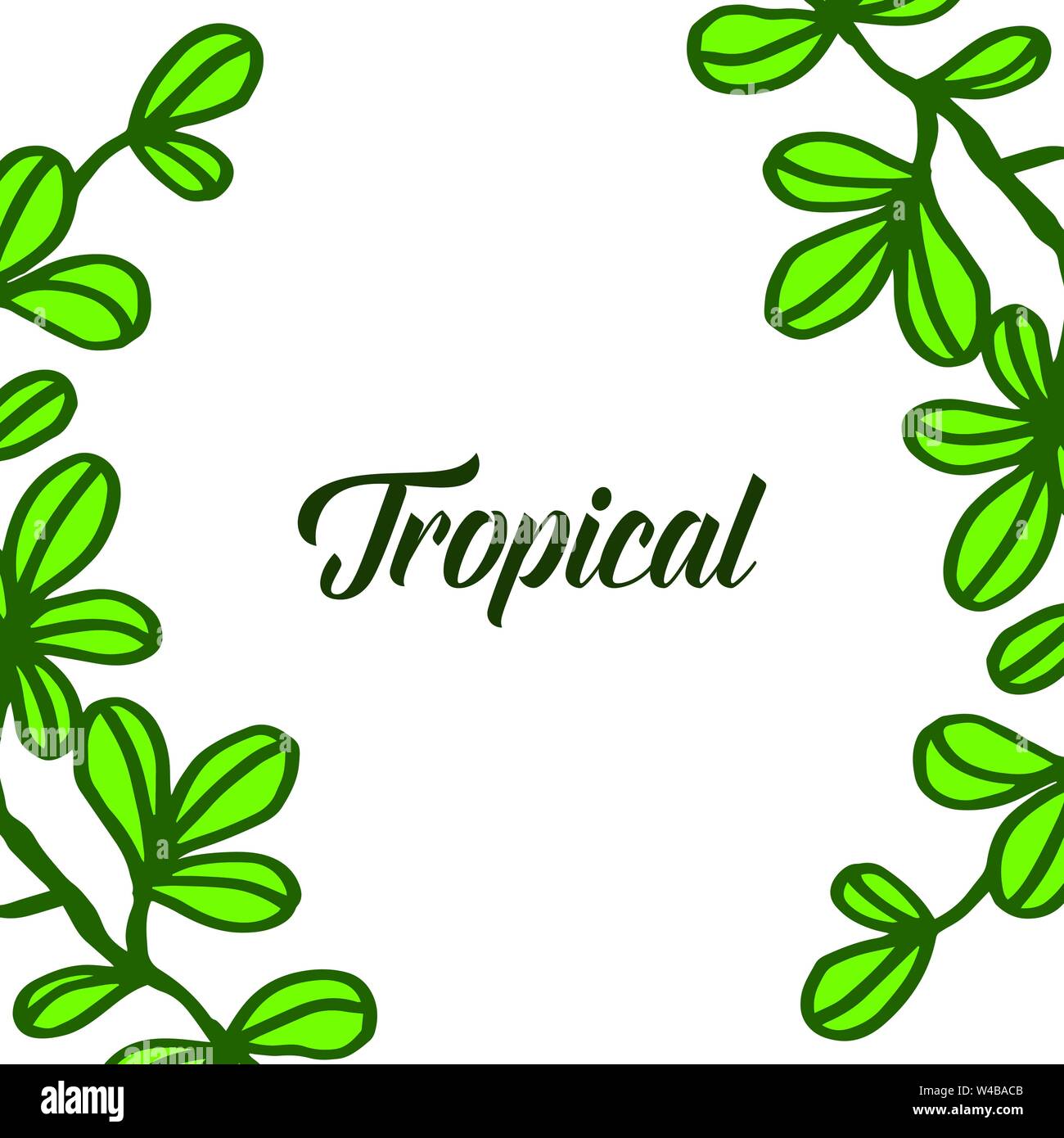 Card tropical of summer with crowd of green leaves frame. Vector ...