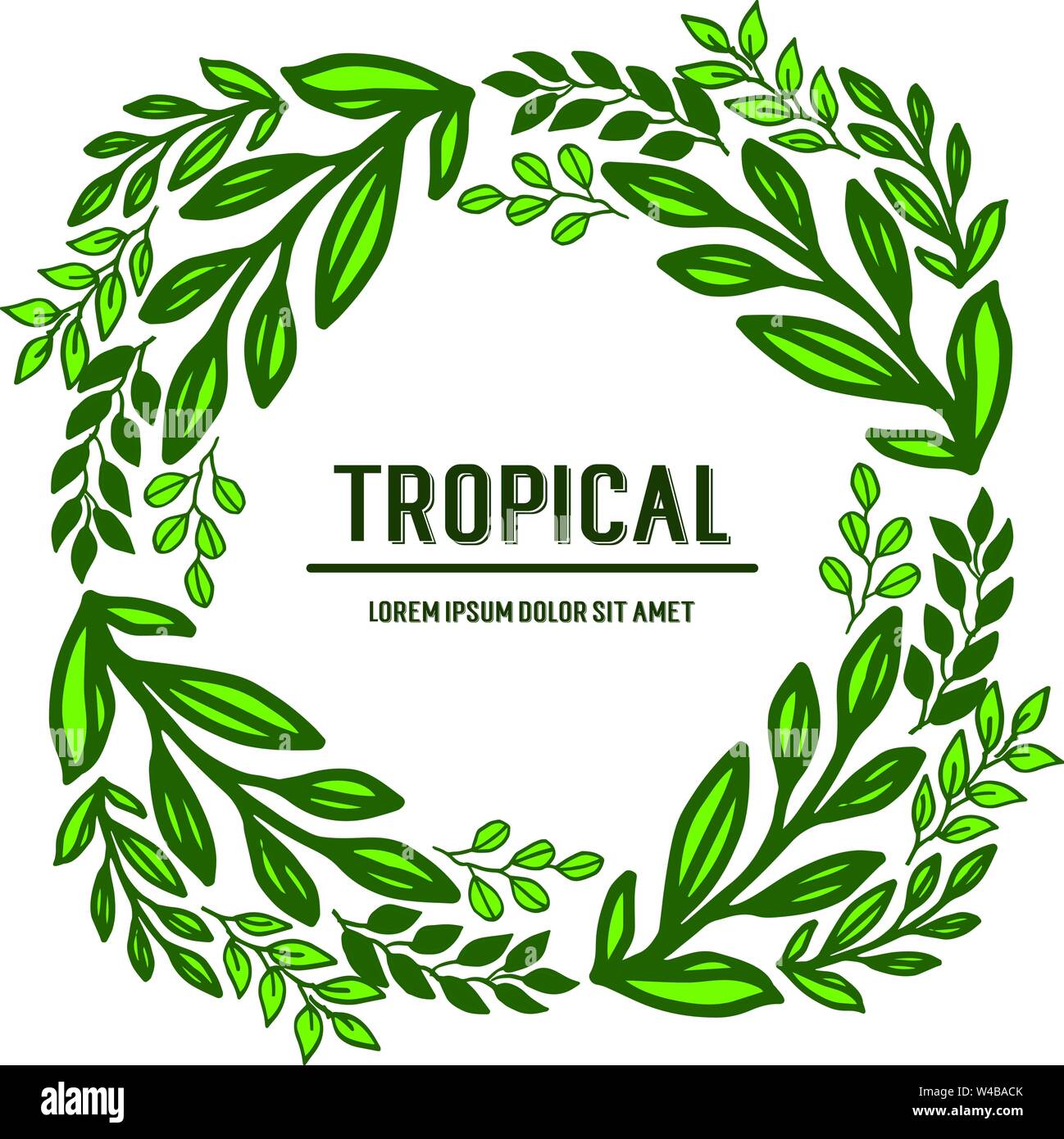 Card tropical of summer with crowd of green leaves frame. Vector ...