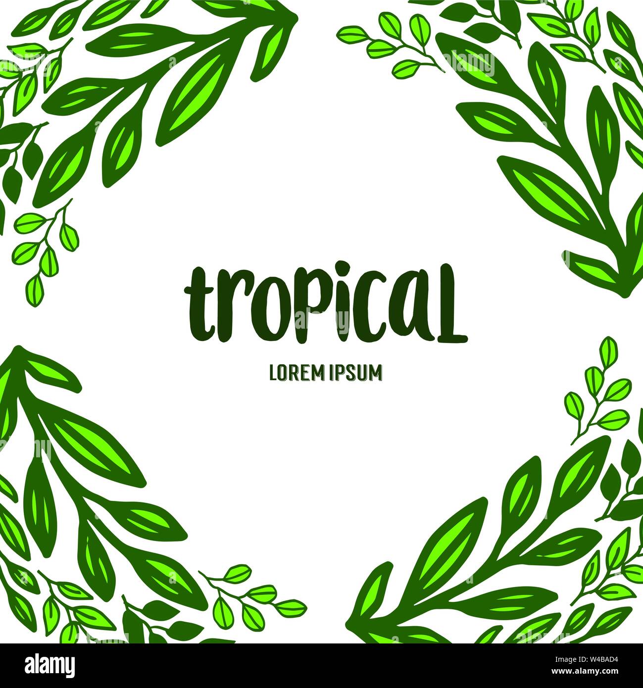 Card tropical of summer with crowd of green leaves frame. Vector ...