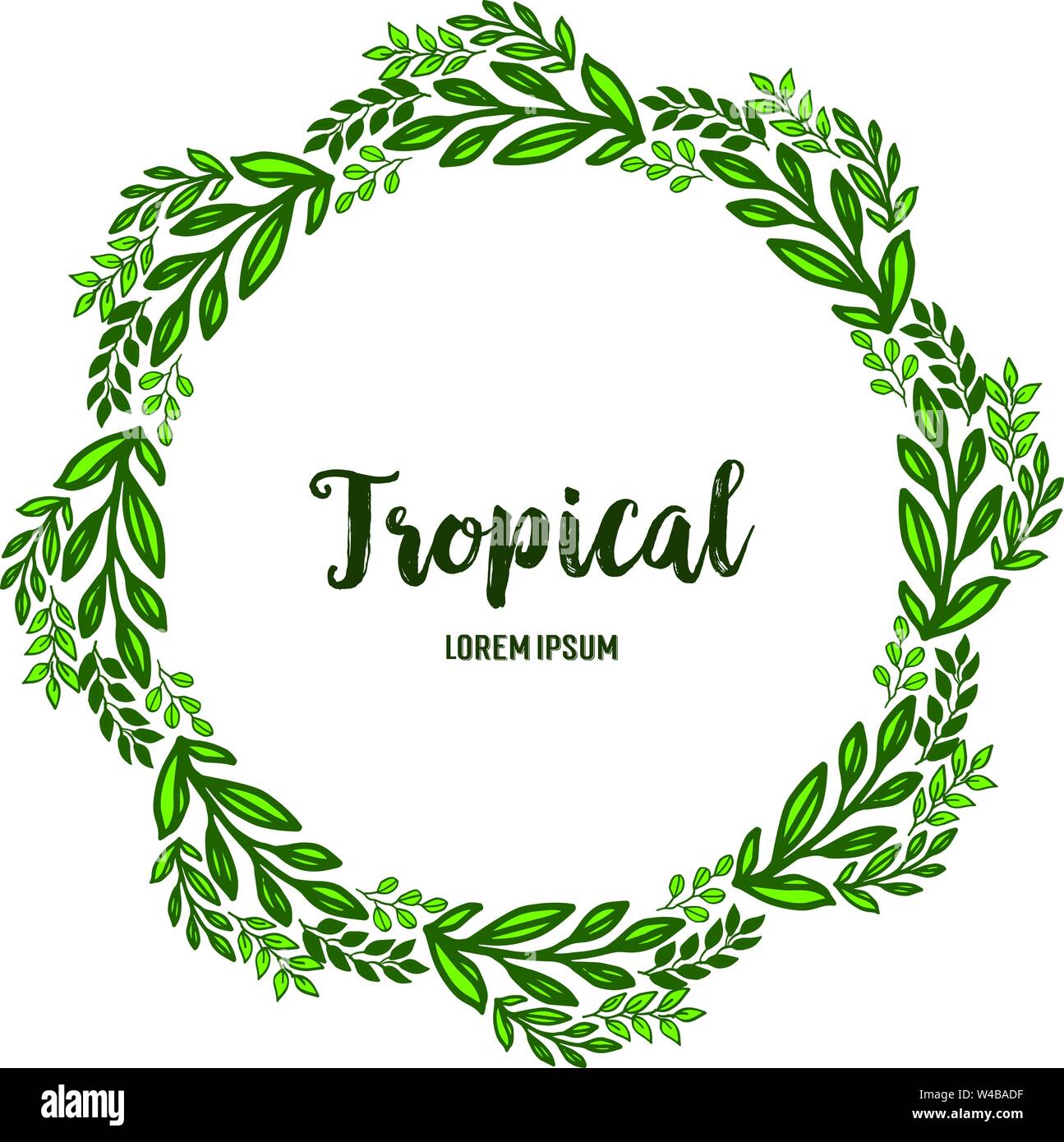 Card tropical of summer with crowd of green leaves frame. Vector ...