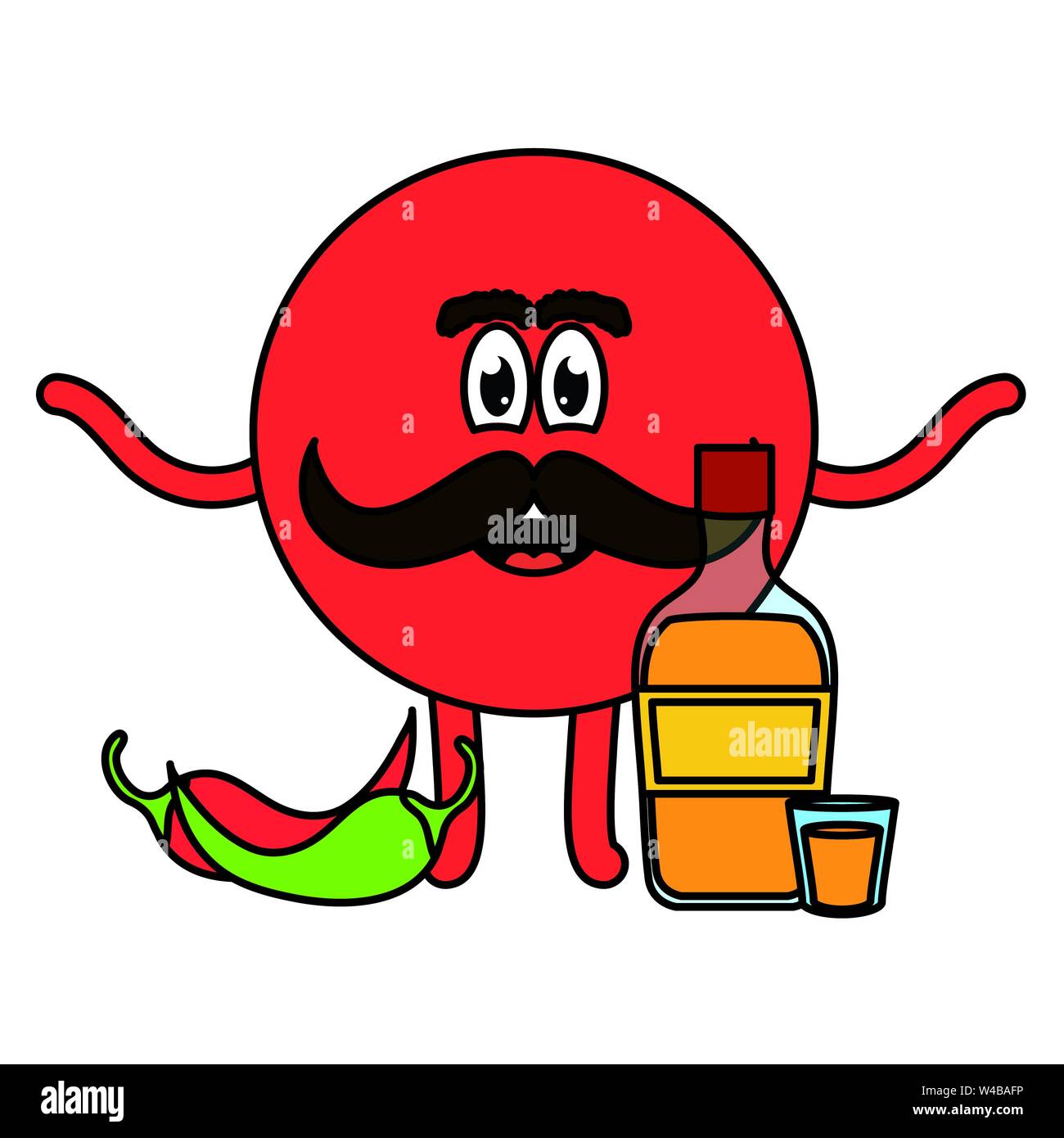 mexican emoji character with tequila and chilli pepper vector ...