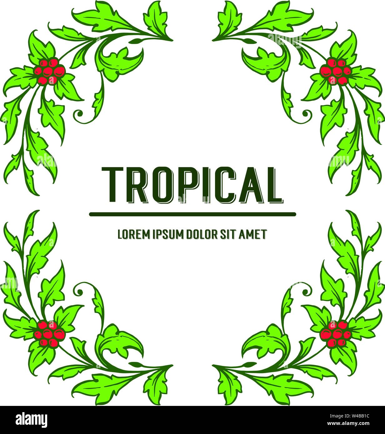 Poster tropical with beauty bright green leafy floral frame. Vector ...