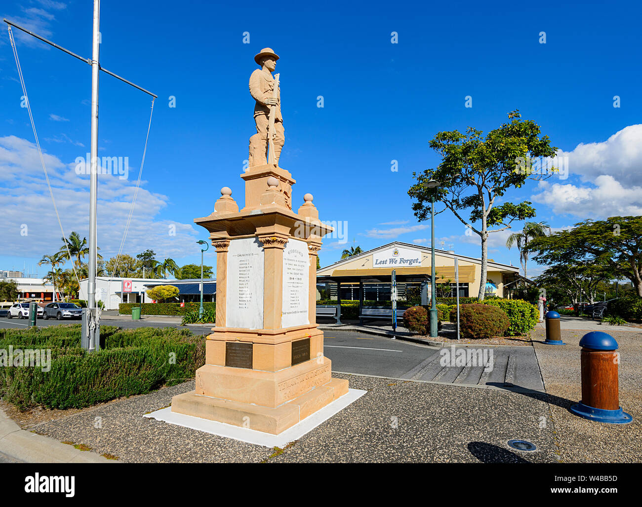 Lest We Forget war memorial in the town centre of Tewantin, Sunshine Coast, Queensland, QLD, Australia Stock Photo