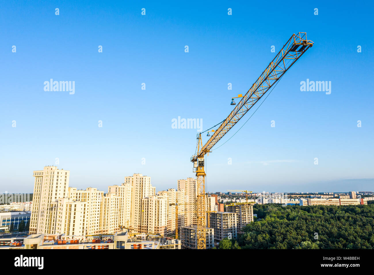 aerial panoramic view of new apartment building under construction and ...