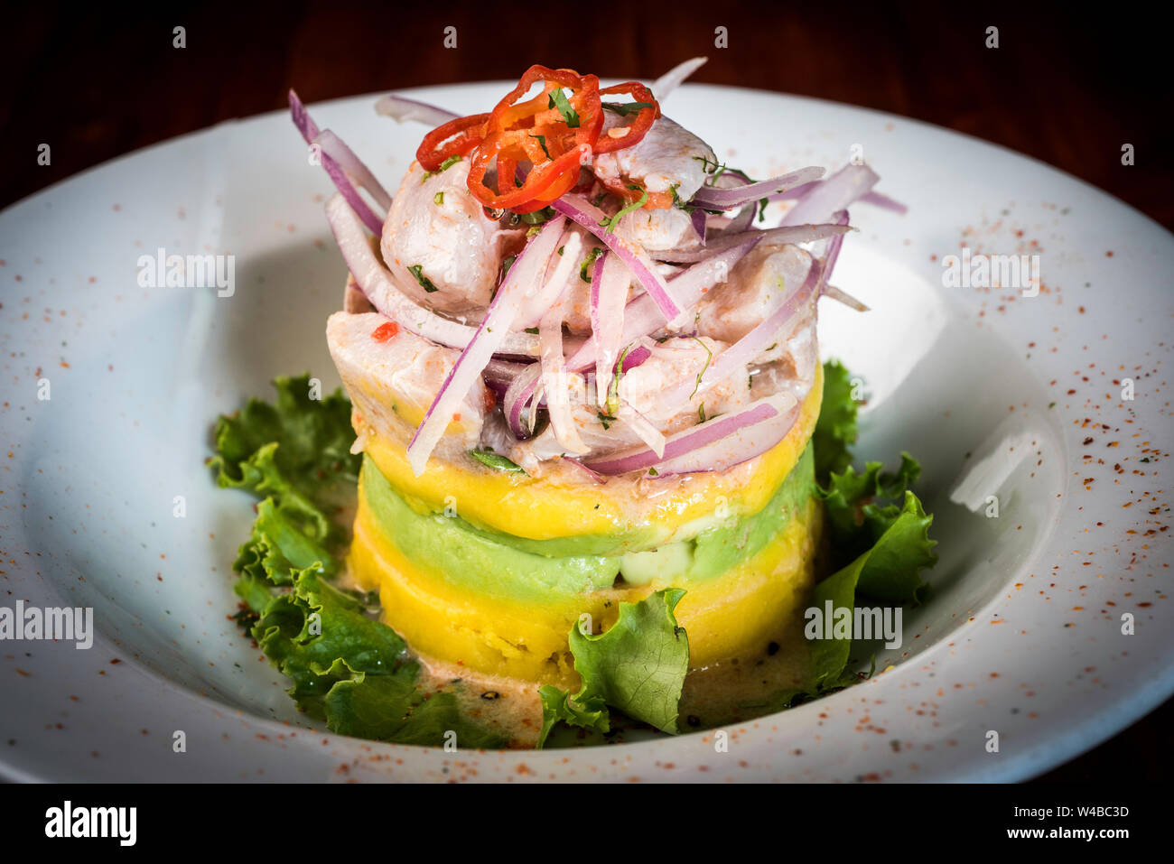 Peruvian cuisine, Cebiche, causa rellena and ceviche of fish Stock