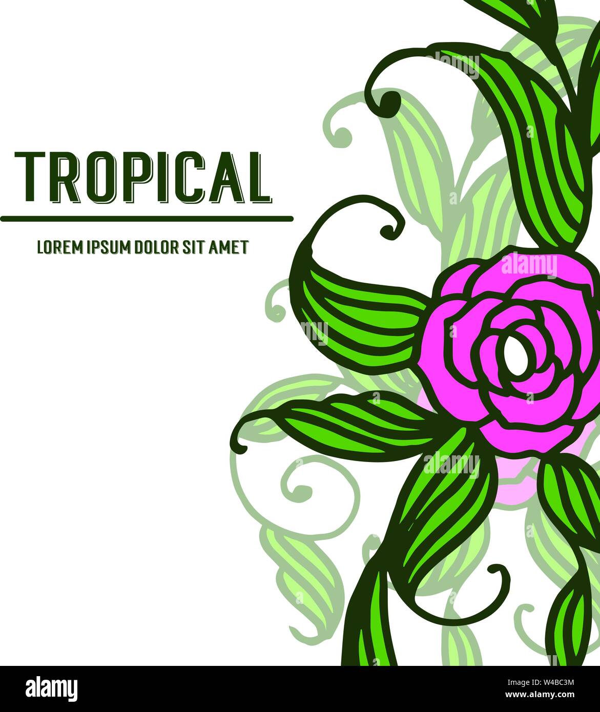 Banner Shape Of Card Tropical Various Rose Flower Frame And Green