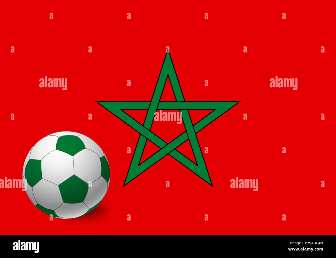 Morocco flag and soccer ball. National football background. Soccer ball