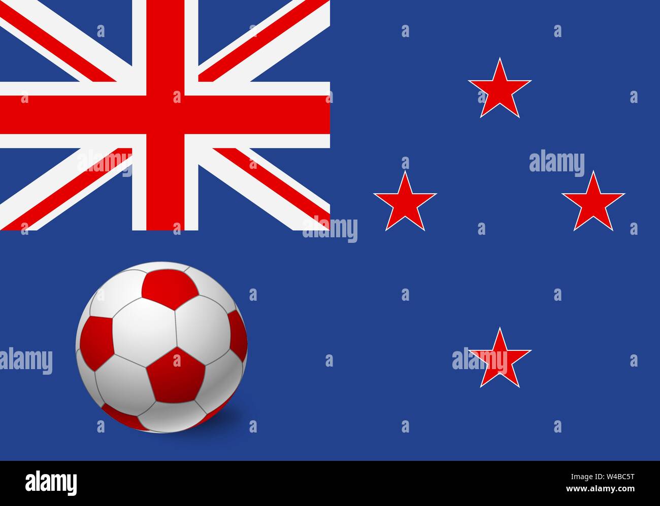 New Zealand flag and soccer ball. National football background. Soccer
