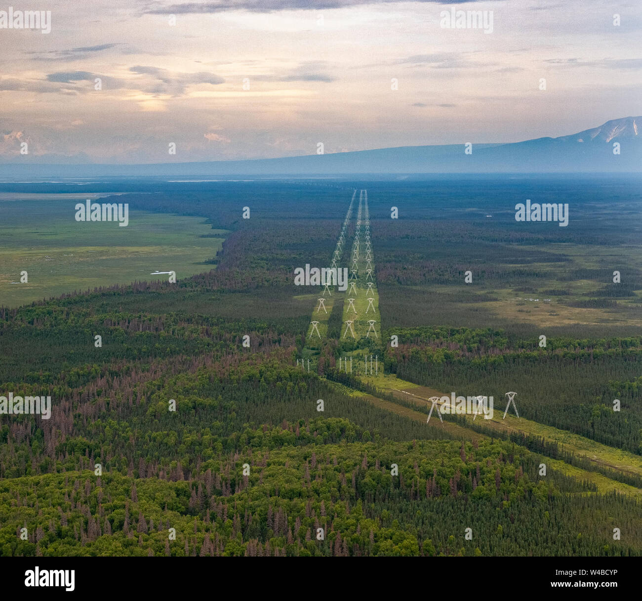 Power Lines across the Alaska Landscape. Point Mackenzie, across the