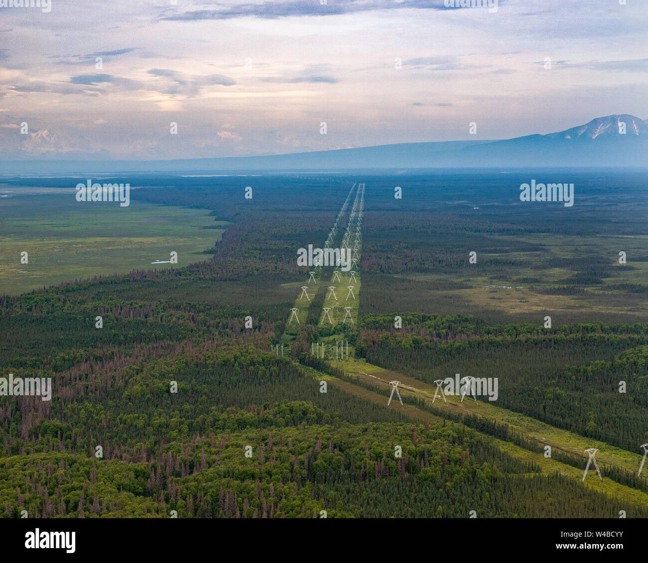 Power Lines across the Alaska Landscape. Point Mackenzie, across the water from Anchorage. These