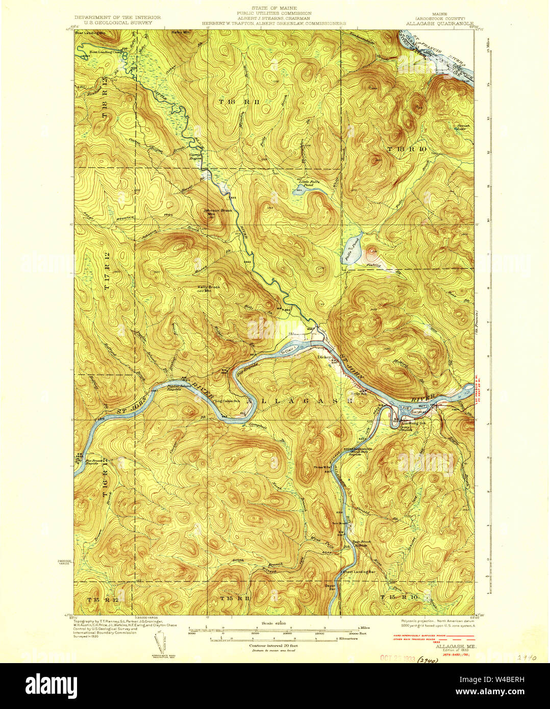 Maine USGS Historical Map Allagash 460073 1933 62500 Restoration Stock   Maine Usgs Historical Map Allagash 460073 1933 62500 Restoration W4BERH 