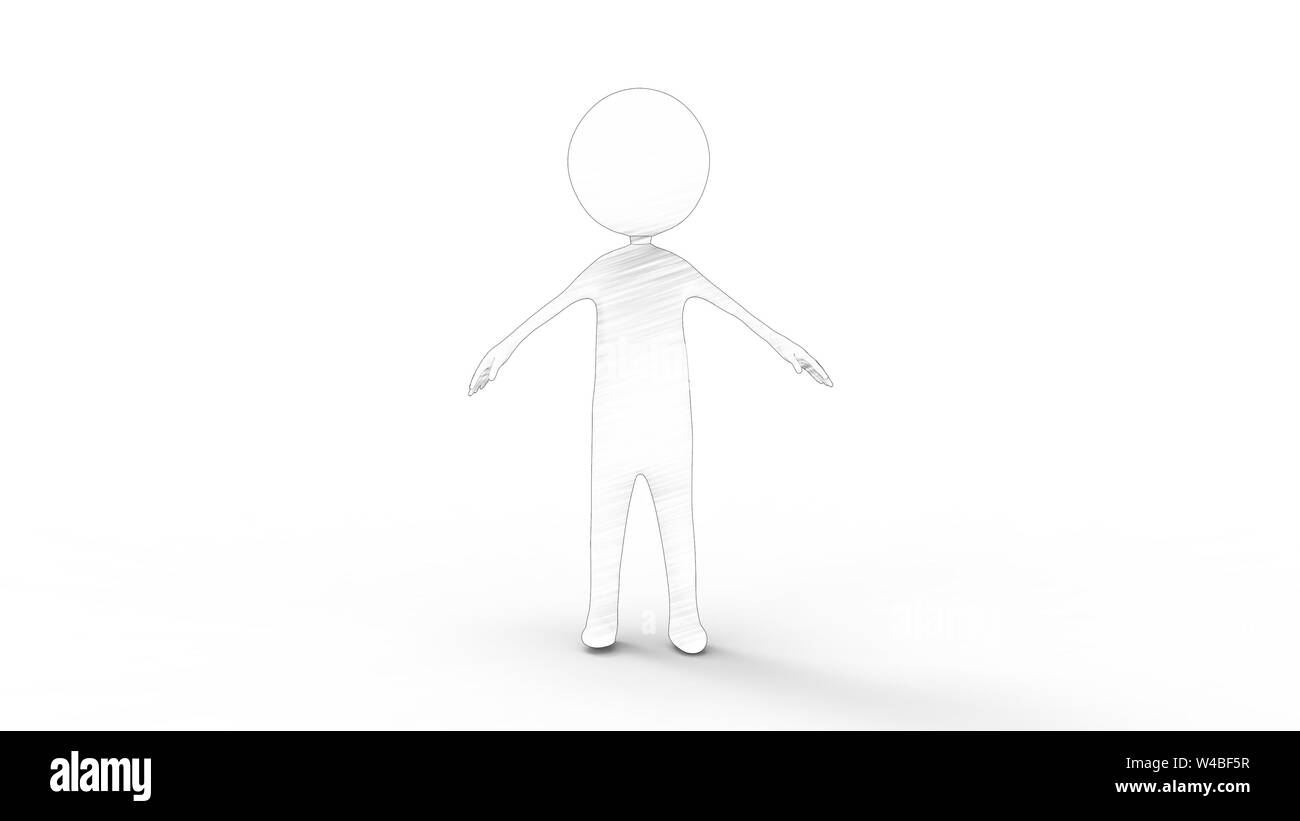 3d rendering of a standing stick figure isolated in white studio background Stock Photo