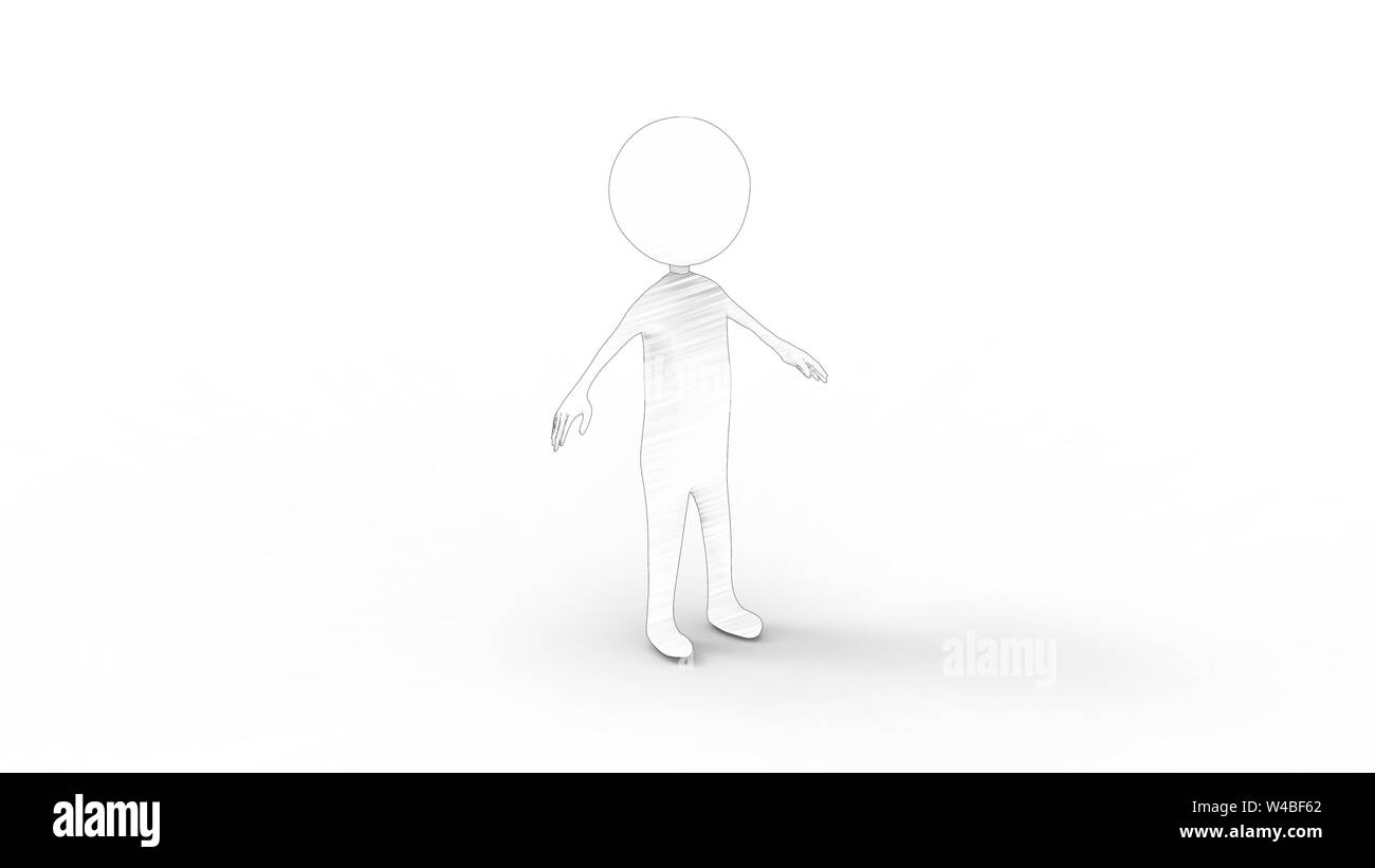 3d rendering of a standing stick figure isolated in white studio background Stock Photo