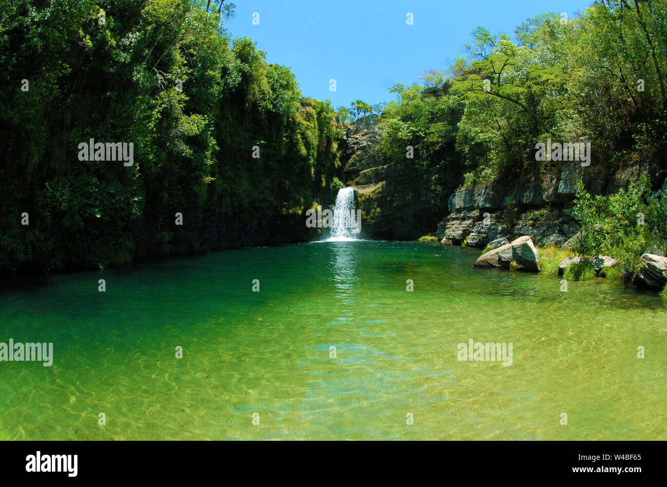 Rei do Prata Waterfall, located in the Kalunga community within the Chapada dos Veadeiros, Cavalcante, Goiás, Brazil Stock Photo