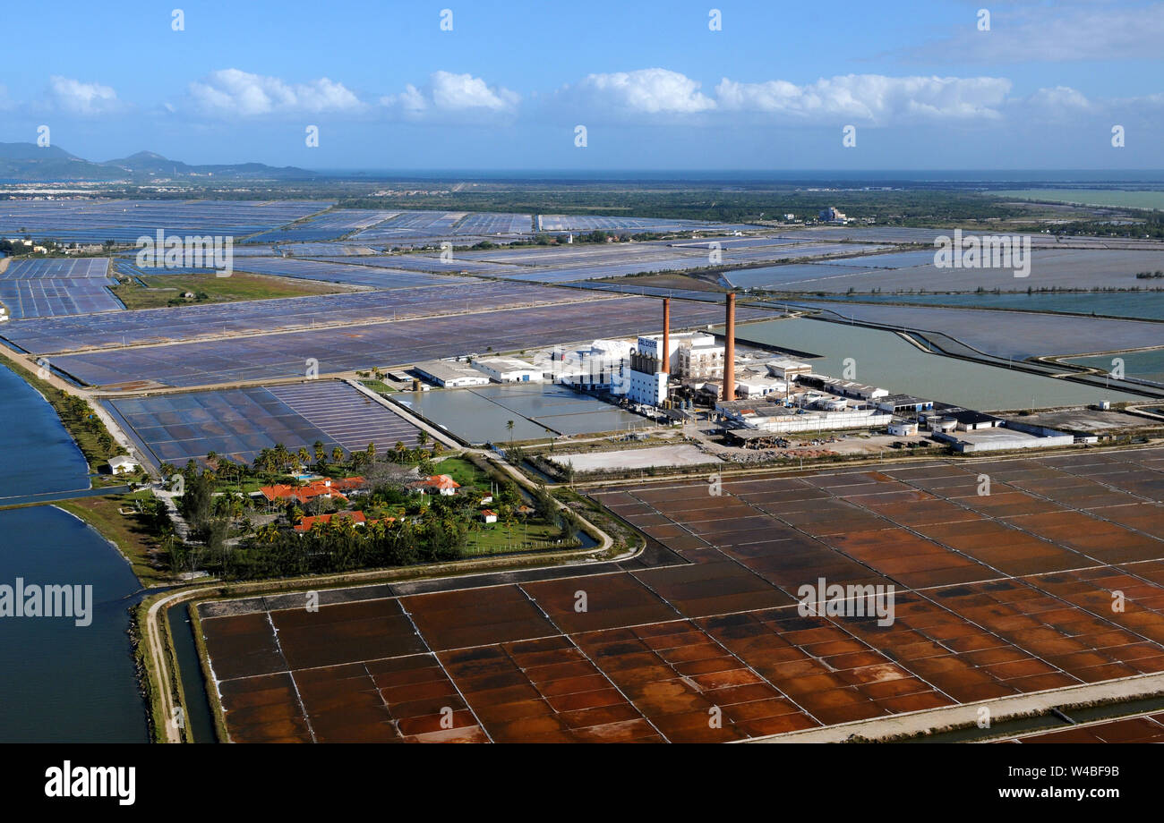 Refinery.Aerial photograph of the salt refinery Salt Cisne located in the lakes region in the state of Rio de Janeiro, Brazil Stock Photo