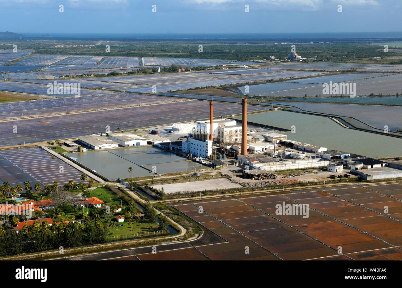 Refinery.Aerial photograph of the salt refinery Salt Cisne located in the lakes region in the state of Rio de Janeiro, Brazil Stock Photo