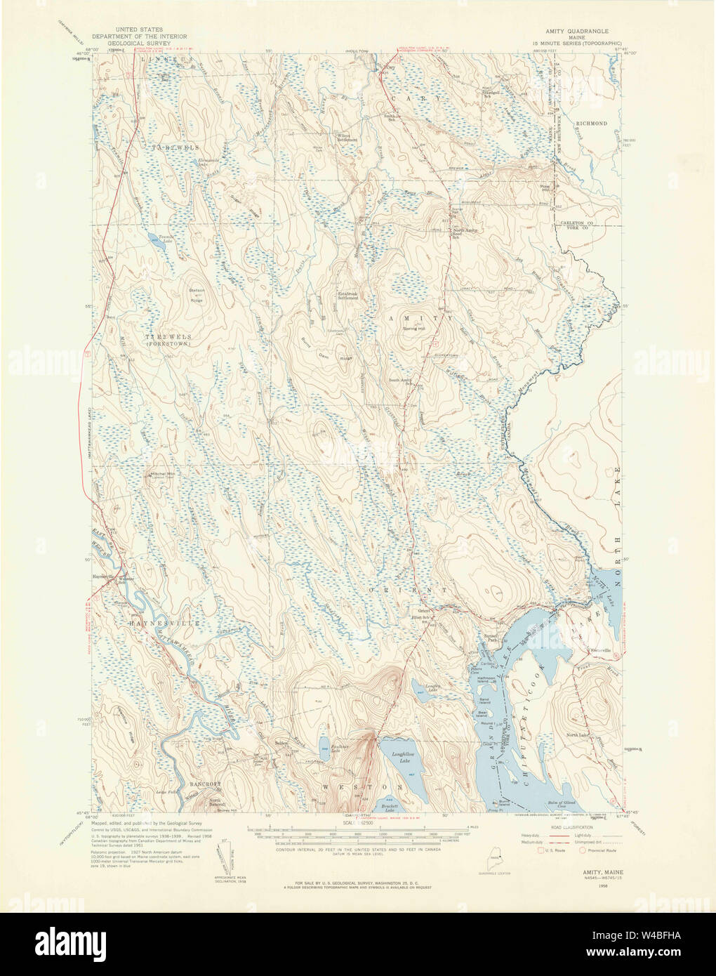 Maine USGS Historical Map Amity 306439 1958 62500 Restoration Stock
