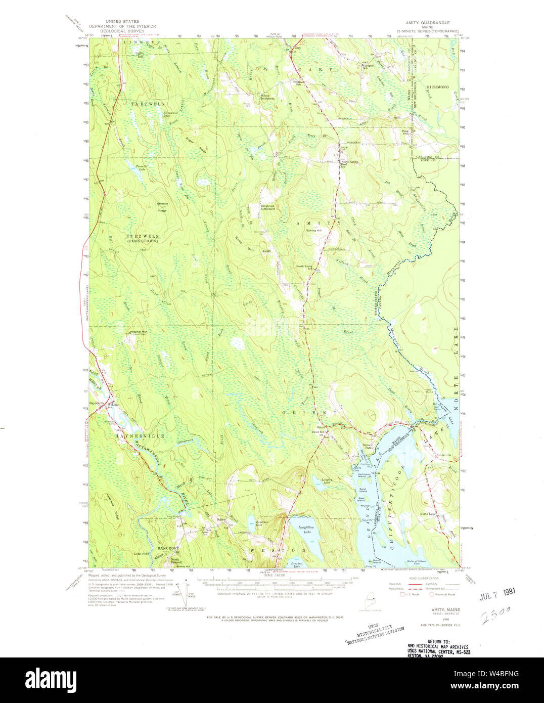 Maine USGS Historical Map Amity 460107 1958 62500 Restoration Stock