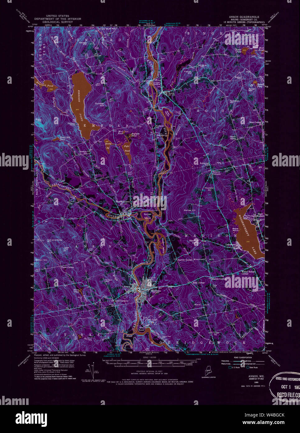 Maine USGS Historical Map Anson 807759 1955 62500 Inversion Restoration