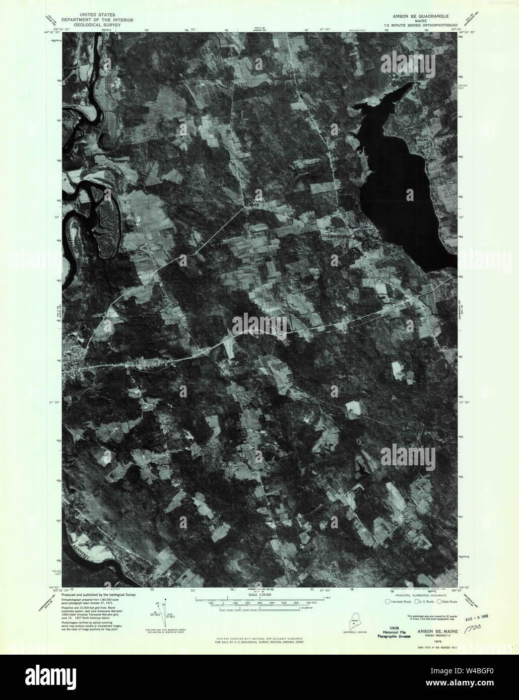 Maine USGS Historical Map Anson SE 806460 1975 24000 Restoration Stock