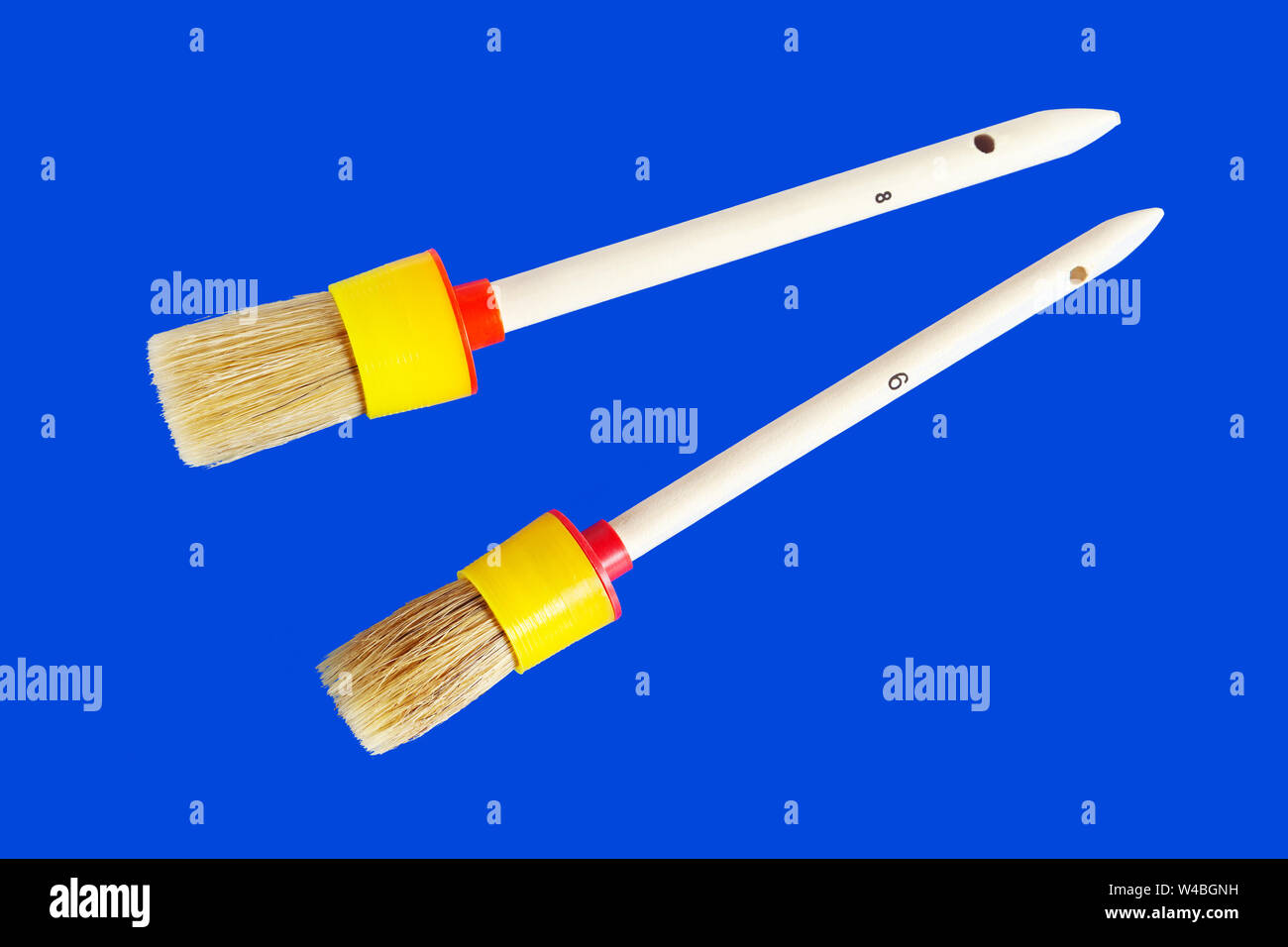 Paint Brush Set. Close-up on a blue background. Stock Photo