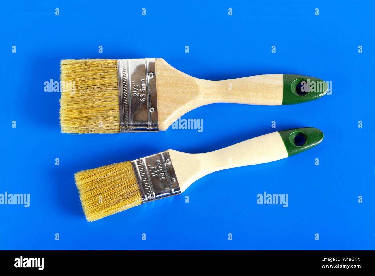 Paint Brush Set. Close-up on a blue background. Stock Photo