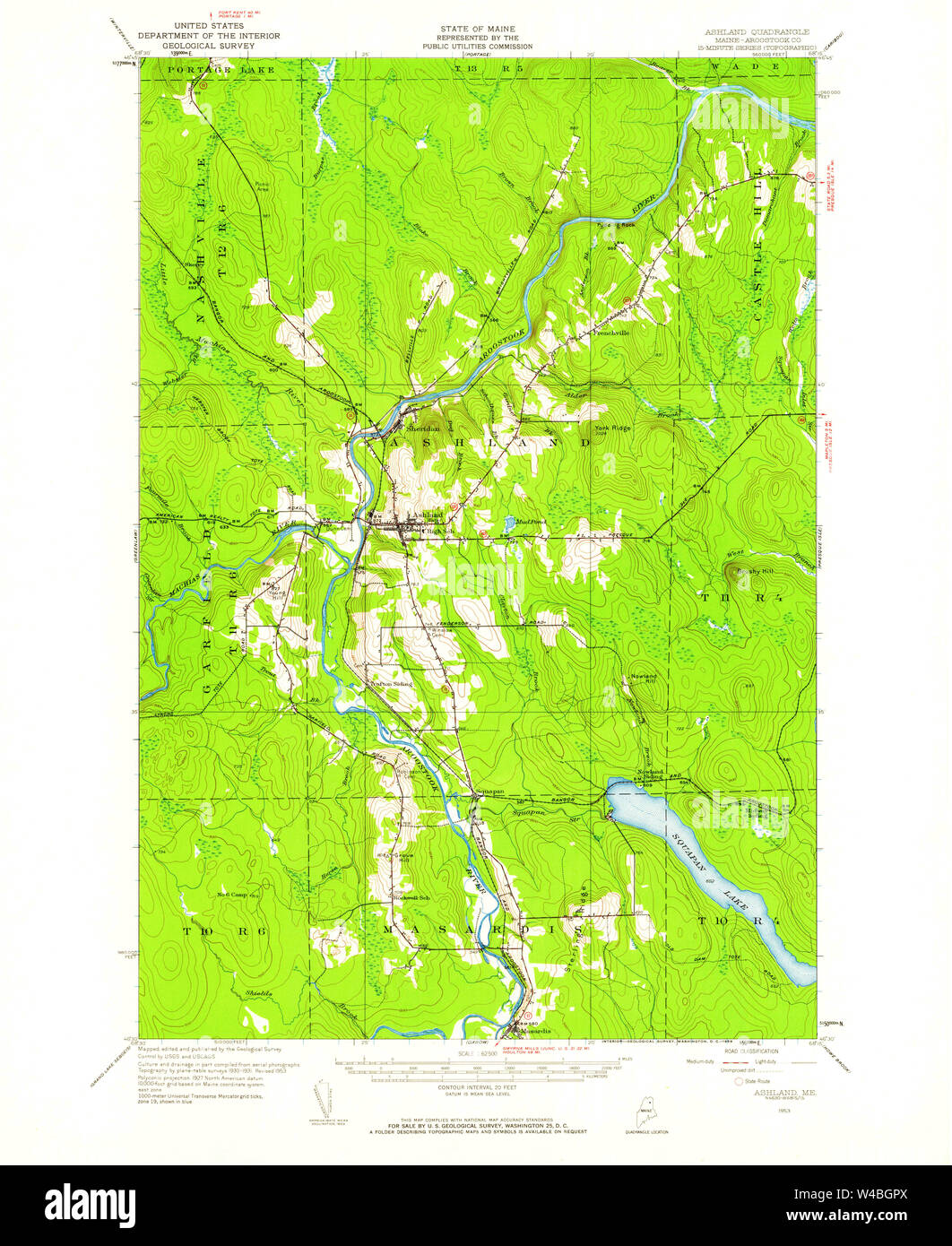 Maine USGS Historical Map Ashland 460119 1953 62500 Restoration Stock