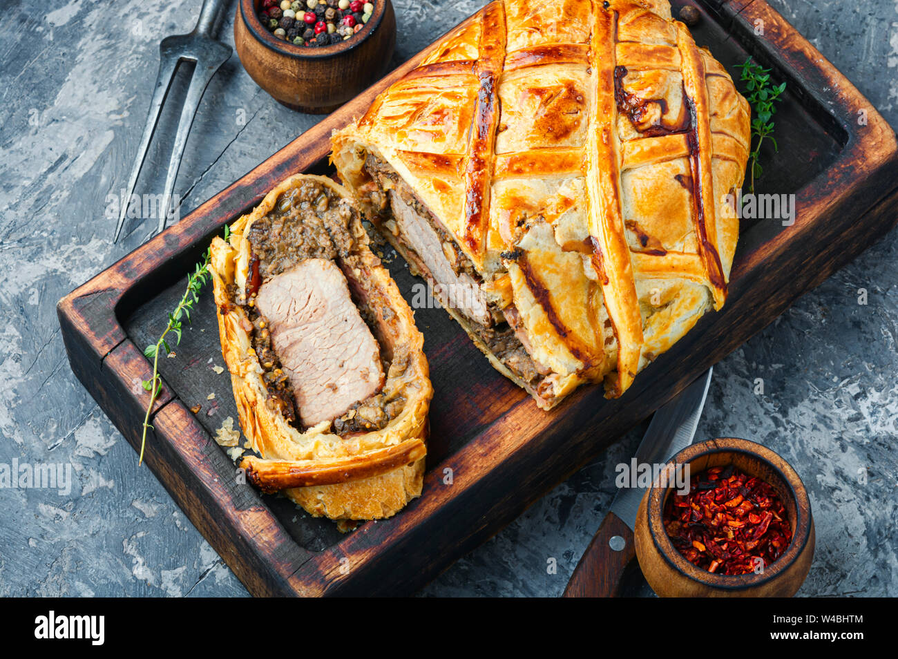 Beef Wellington beef tenderloin festive dish.English cuisine Stock