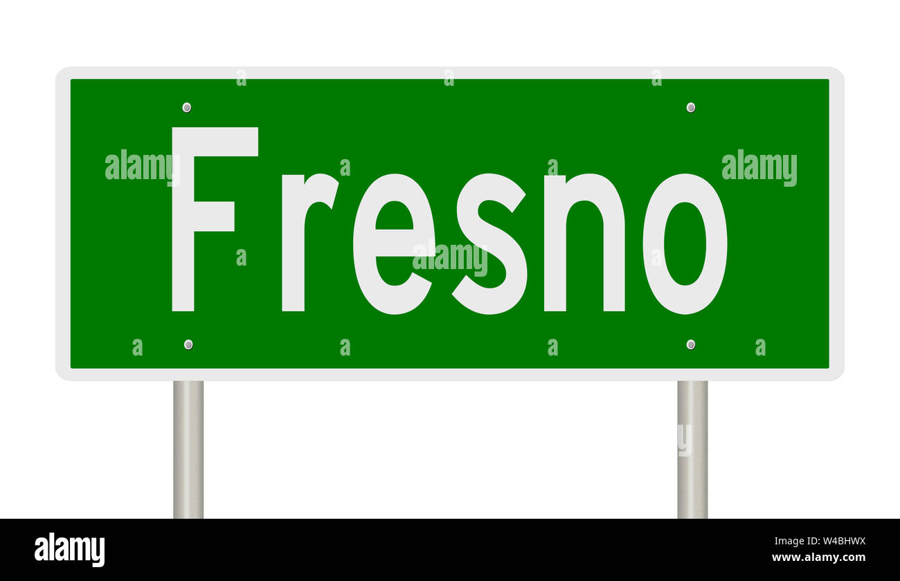 A rendering of a green highway sign for Fresno California Stock Photo