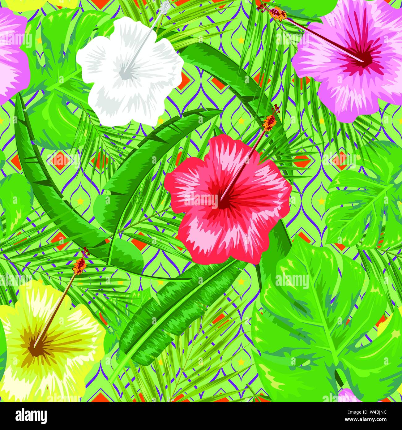 Exotic abstract vector jungle or tropical leaf and flower seamless ...