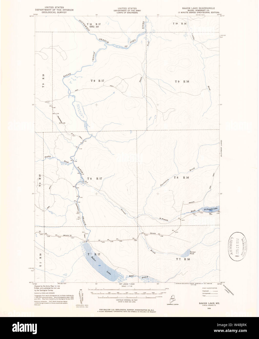 Maine USGS Historical Map Baker Lake 460137 1954 62500 Restoration