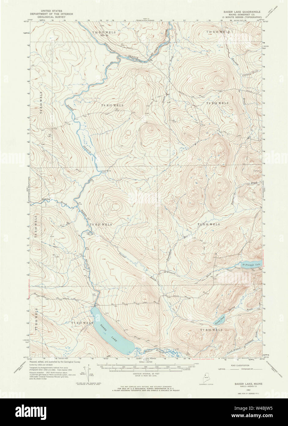Maine USGS Historical Map Baker Lake 306450 1962 62500 Restoration