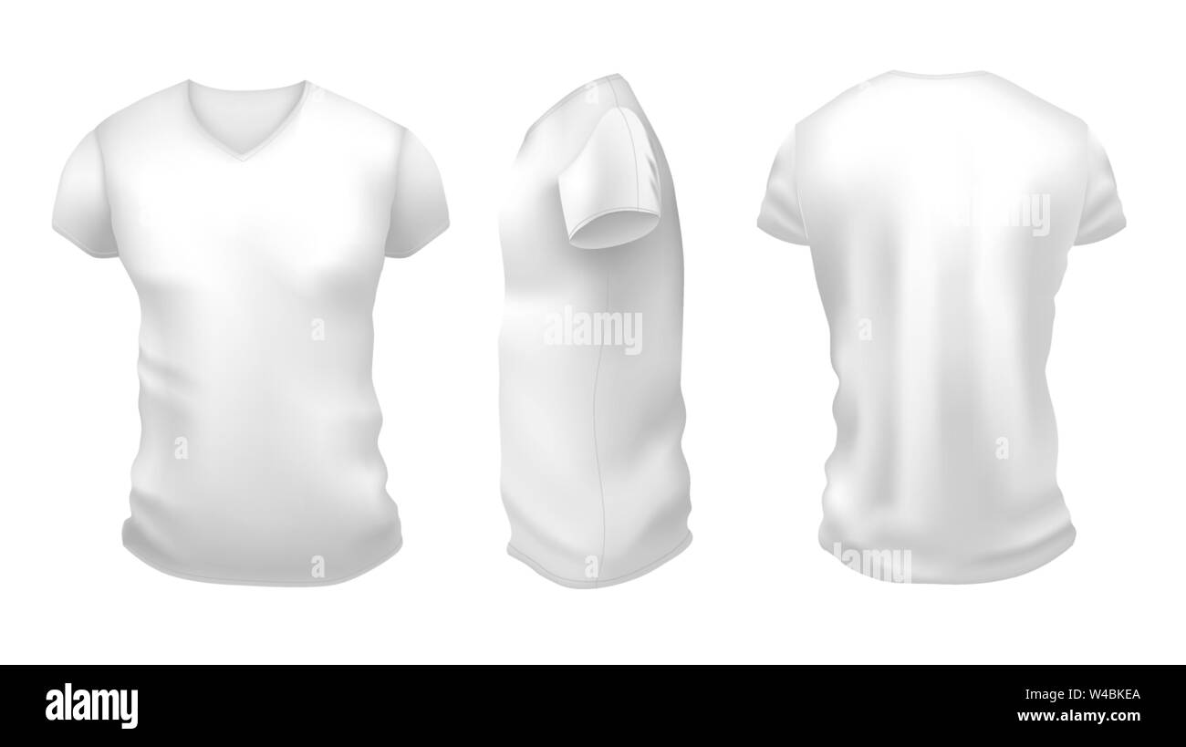 Download Men S White T Shirt With Short Sleeve Mockup Front Side And Back View On White Background Vector Template Stock Vector Image Art Alamy