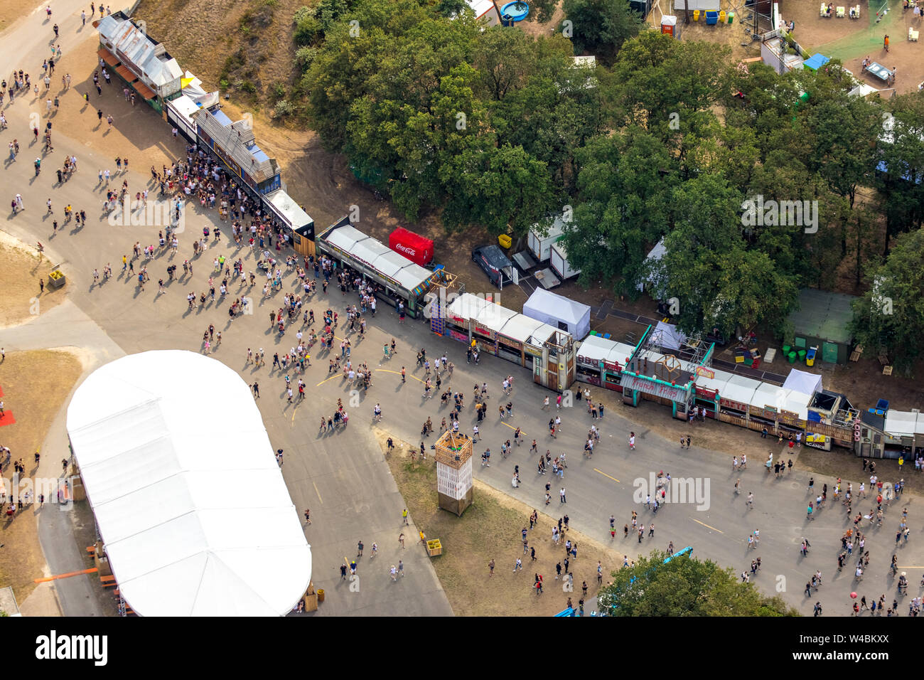 Luftbild Festival ParookaVille 2019 at Weeze Airport, music festival in the field of electronic dance music in Weeze on the Lower Rhine, North Rhine-W Stock Photo