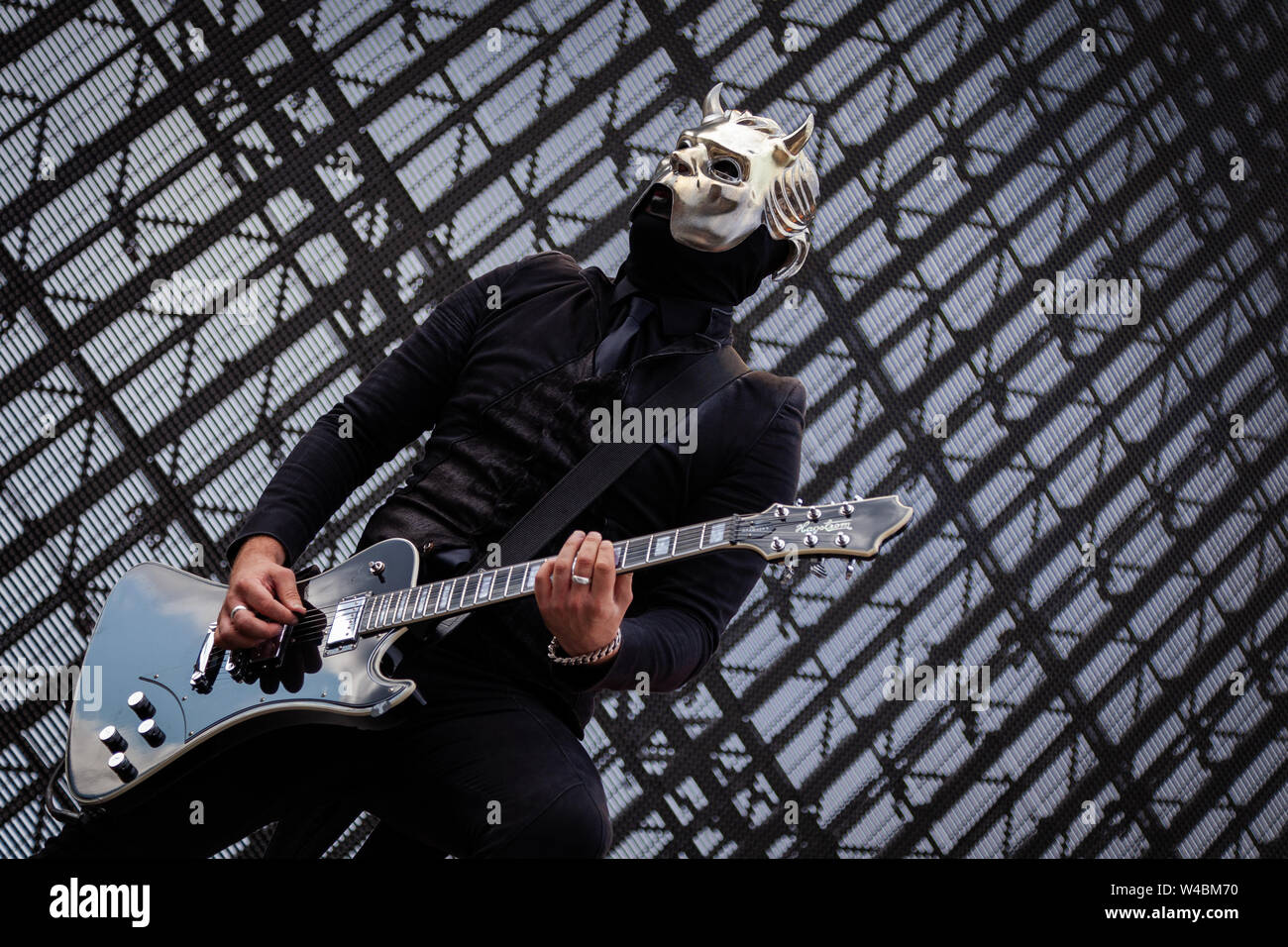 Trondheim, Norway - July 13th, 2019. The Swedish doom metal band Ghost  performs a live concert at Granåsen Arena in Trondheim. Here a band member,  a Nameless Ghoul, is seen live on
