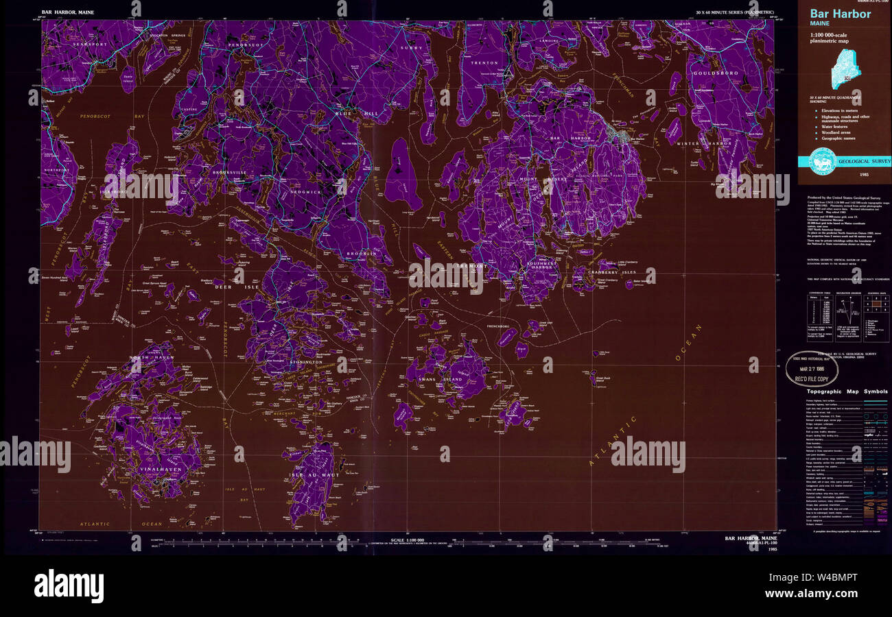 Maine USGS Historical Map Bar Harbor - Maine Usgs Historical Map Bar Harbor 807773 1985 100000 Inversion Restoration W4BMPT 