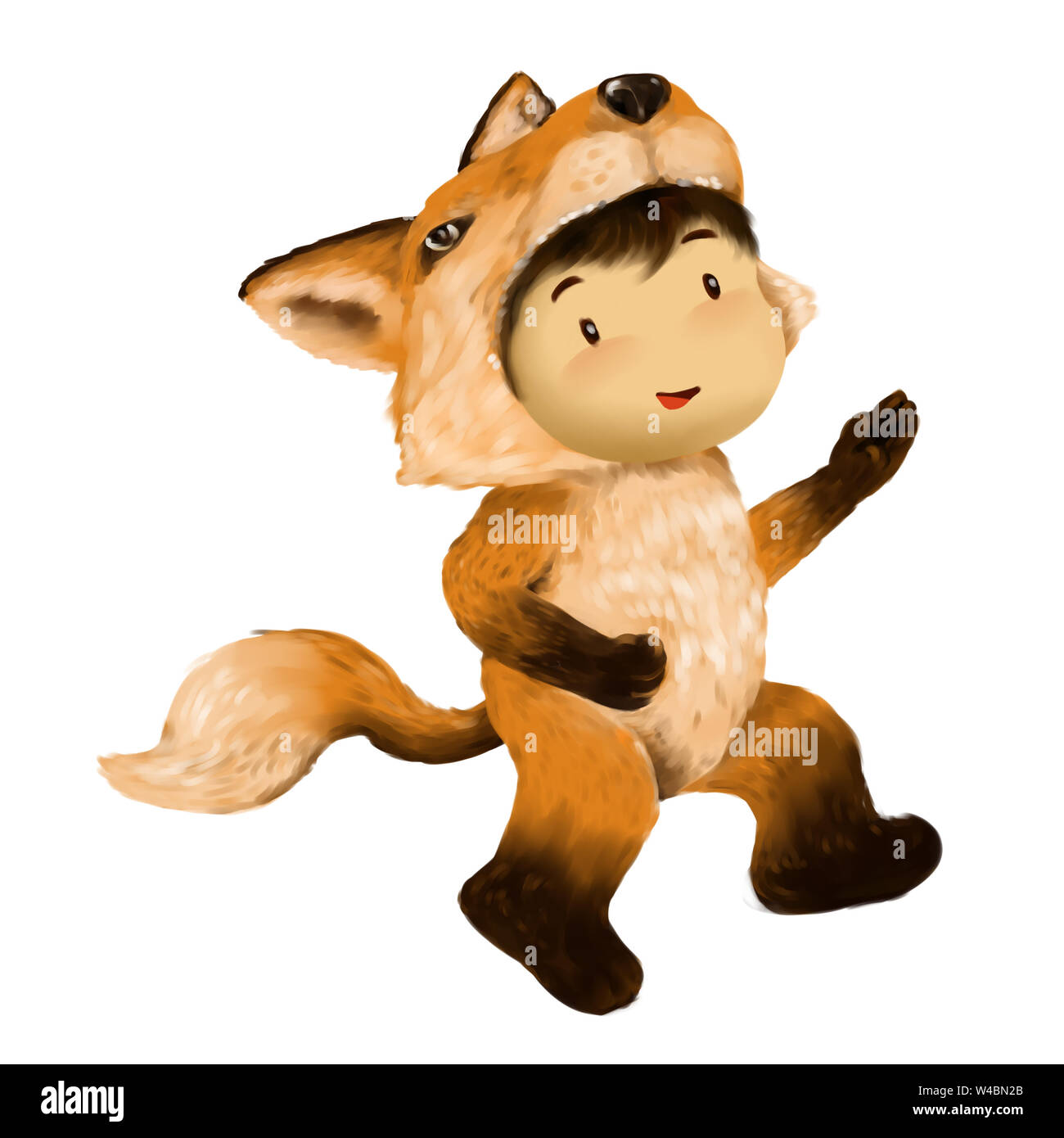Illustration of kid in animal costume, kid in fox costume Stock Photo