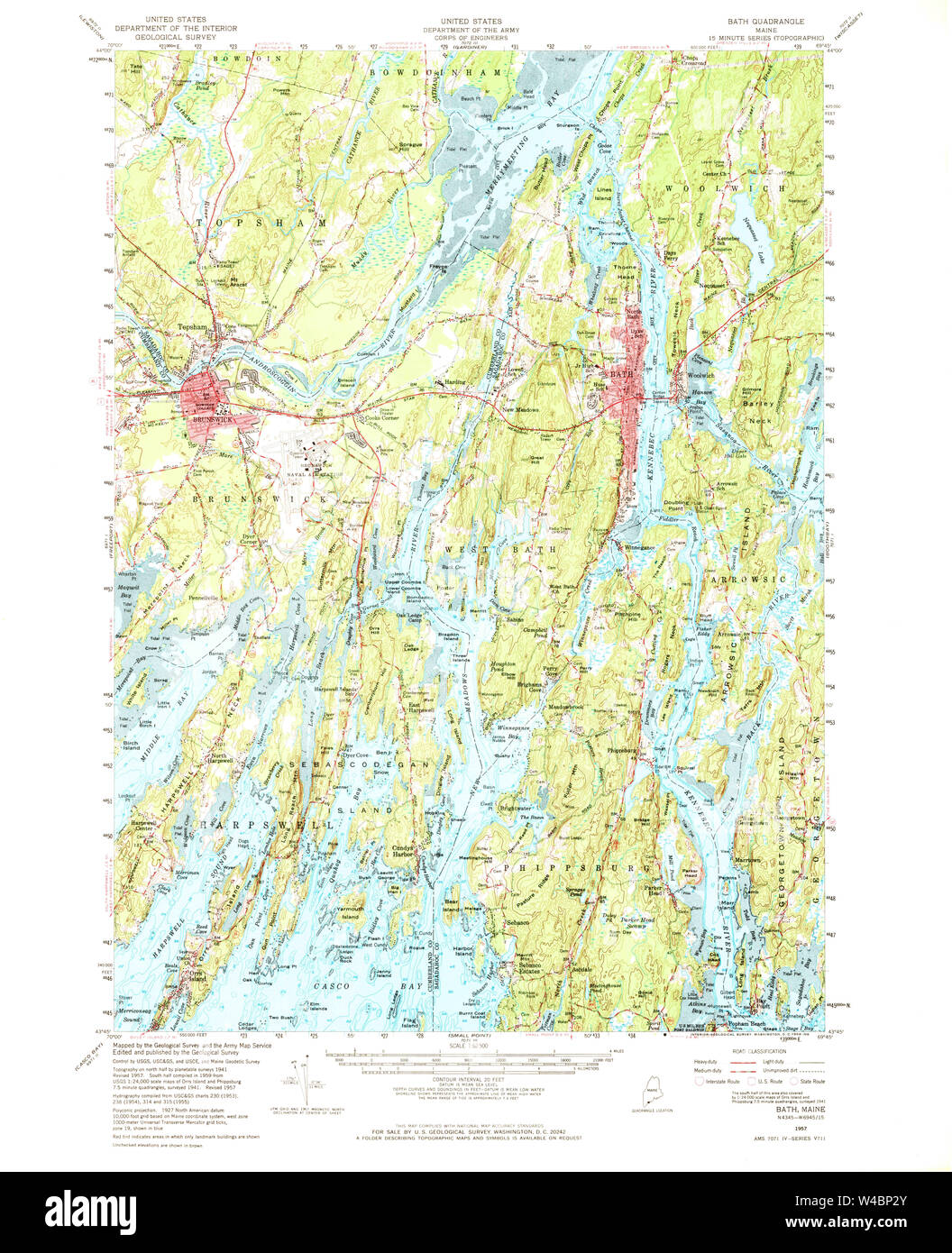 Maine USGS Historical Map Bath 460165 1957 62500 Restoration Stock
