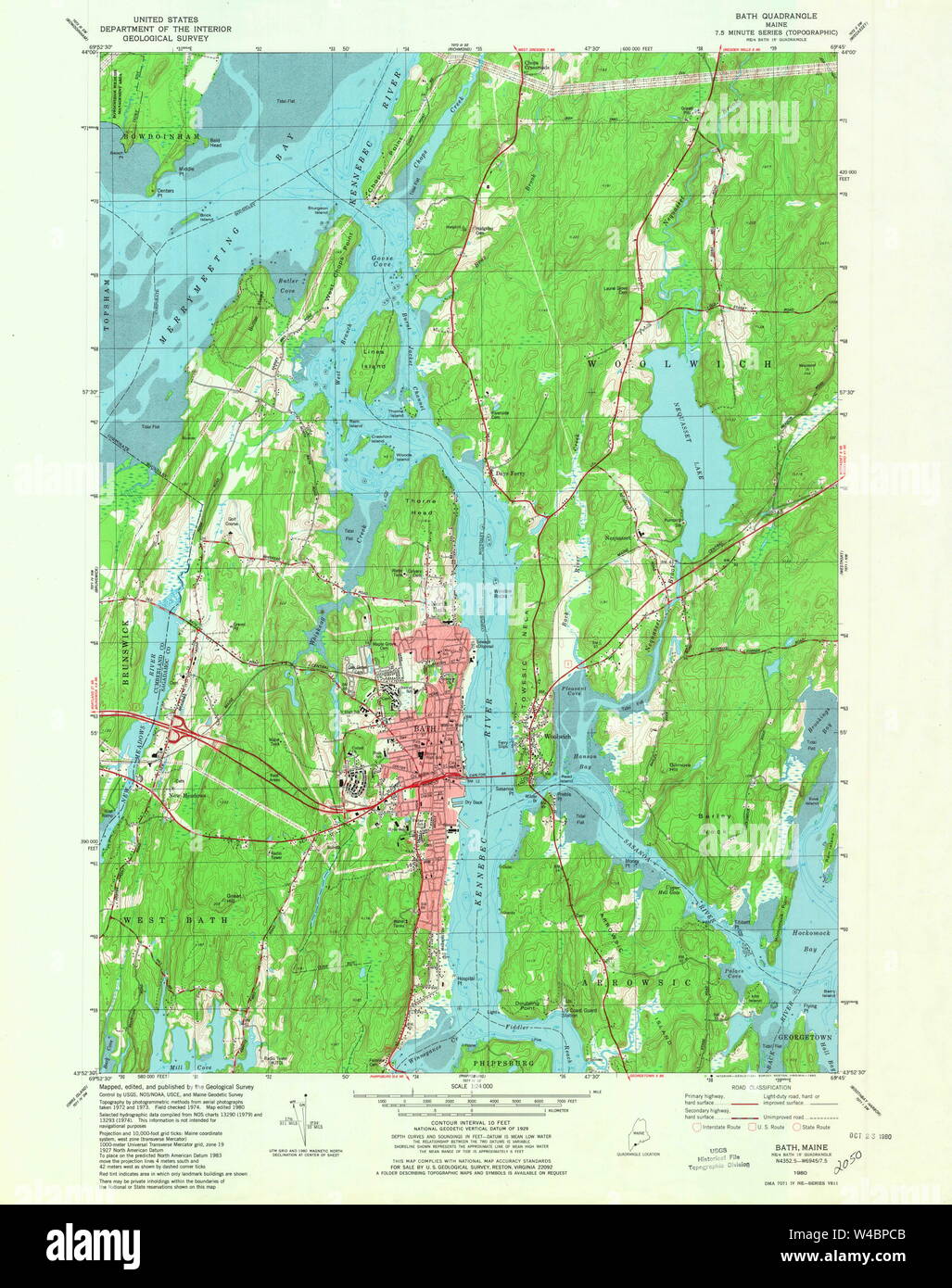 Maine USGS Historical Map Bath 806495 1980 24000 Restoration Stock